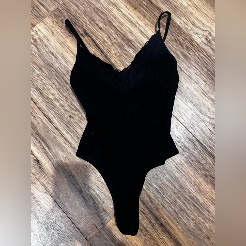 Elegant Black Lace Trim Bodysuit